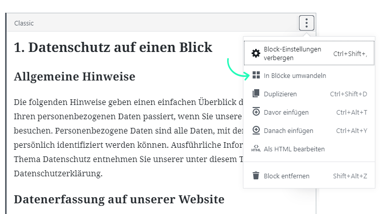 gutenberg legacy block